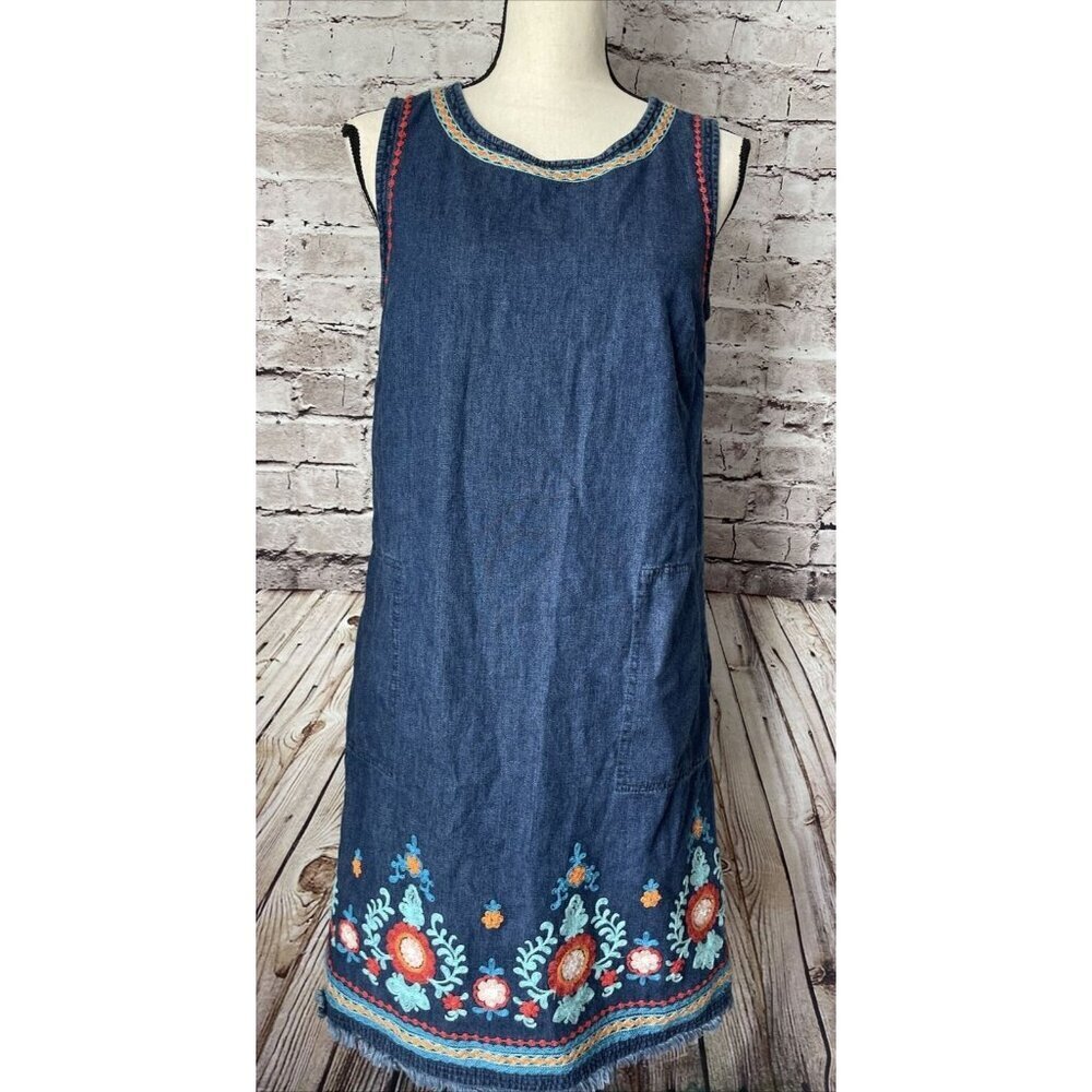 J Jill Denim Dress Embroidered Sleeveless‎ Women’s XS Casual Boho